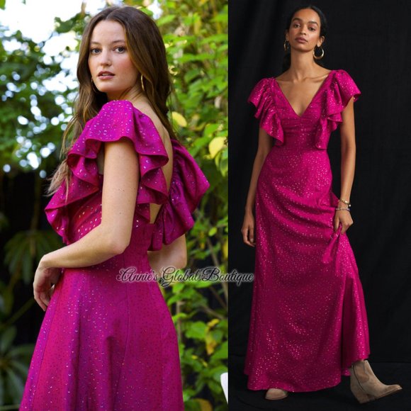RARE NWT ANTHROPOLOGIE HUTCH Ruffled Shimmer Maxi Dress. Size 12/L - Picture 5 of 16